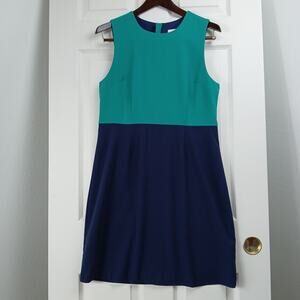 Lark & Ro Two-tone Sheath Dress size 6 green navy back zip sleeveless midi